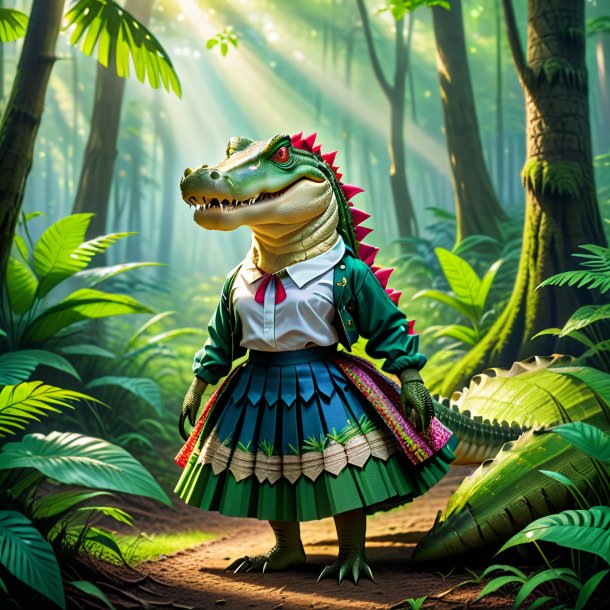 Imagem de um crocodilo em uma saia na floresta