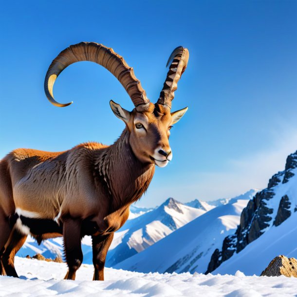 Image of a eating of a ibex in the snow