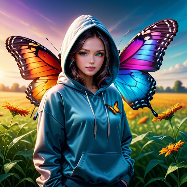 Image of a butterfly in a hoodie on the field