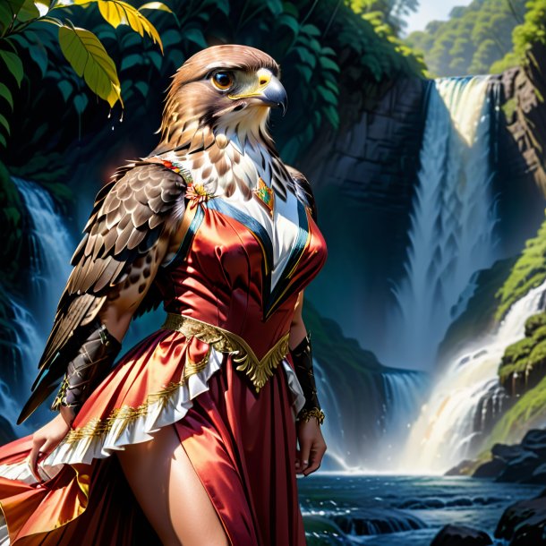 Drawing of a hawk in a dress in the waterfall