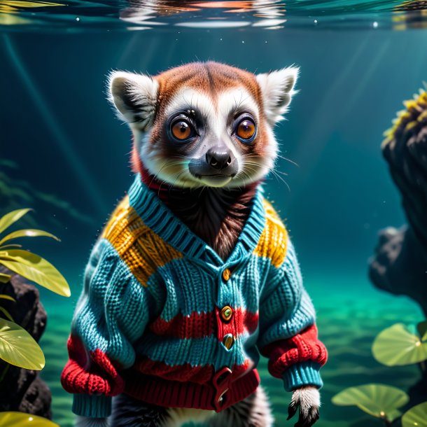 Photo of a lemur in a sweater in the water