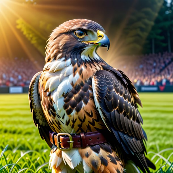 Picture of a hawk in a belt on the field