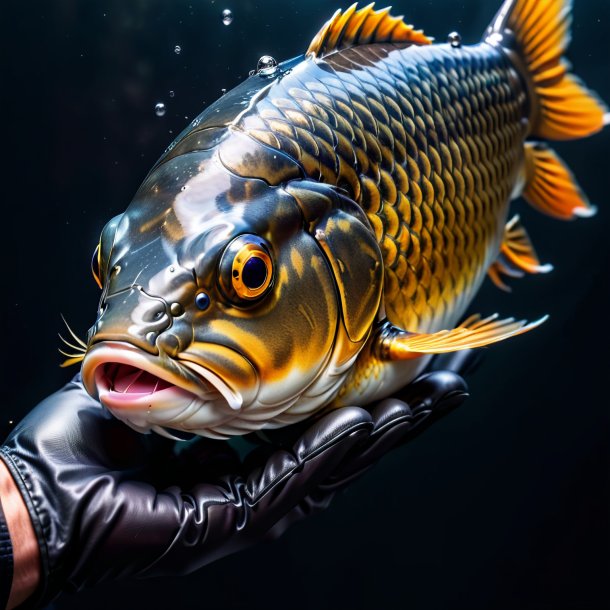 Pic of a carp in a black gloves