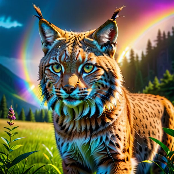 Pic d'un jeu de lynx sur l'arc-en-ciel