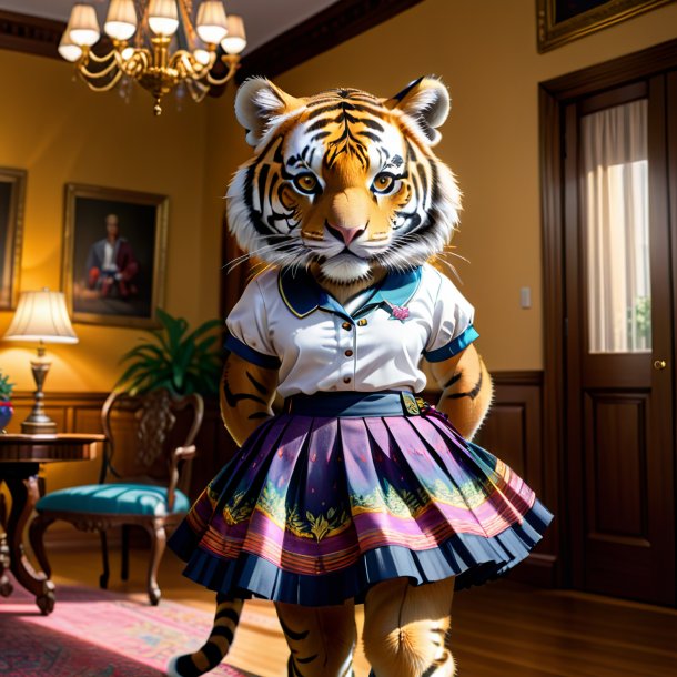 Drawing of a tiger in a skirt in the house