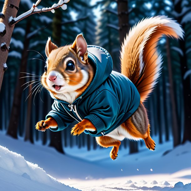 Drawing of a flying squirrel in a hoodie in the snow