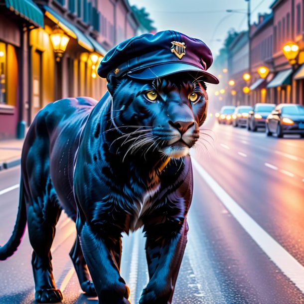 Pic of a panther in a cap on the road