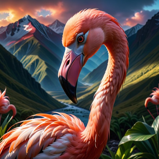 Picture of a crying of a flamingo in the mountains