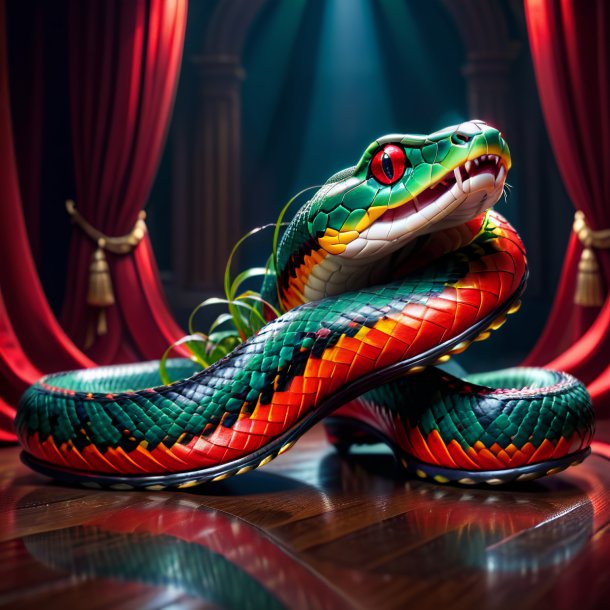 Imagen de una serpiente en zapatos rojos