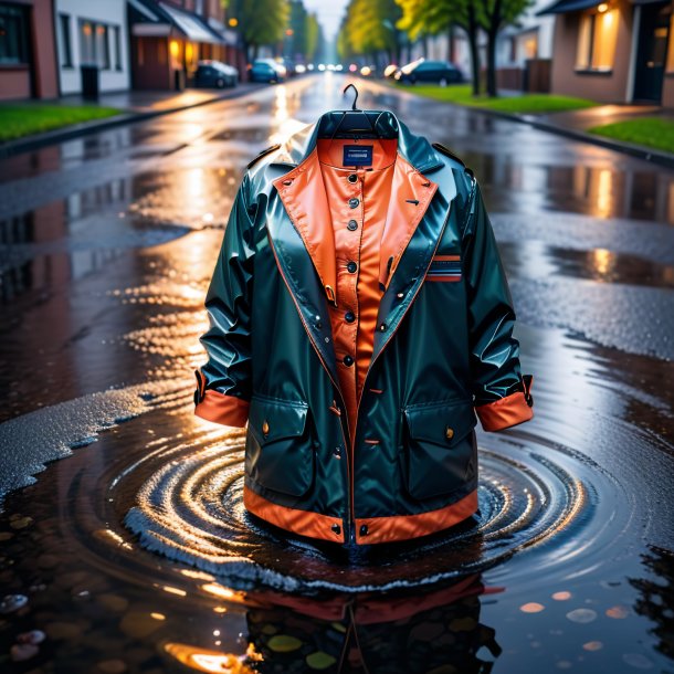 Photo of a salmon in a jacket in the puddle