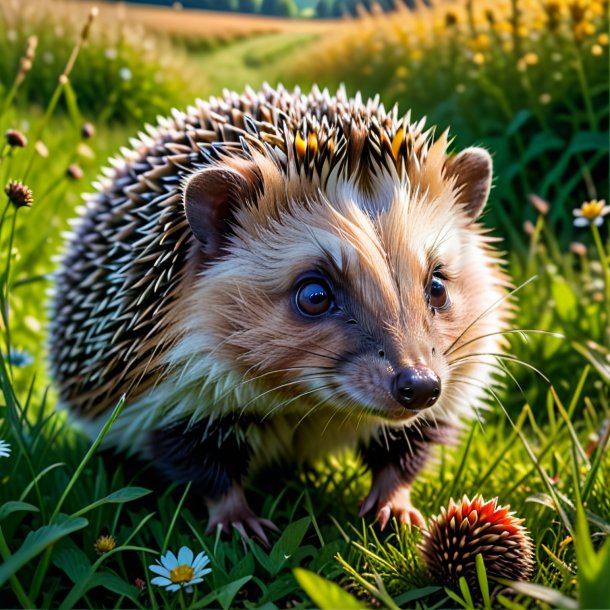 Pic d'une consommation d'un hérisson dans la prairie