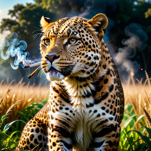 Image of a smoking of a leopard on the field