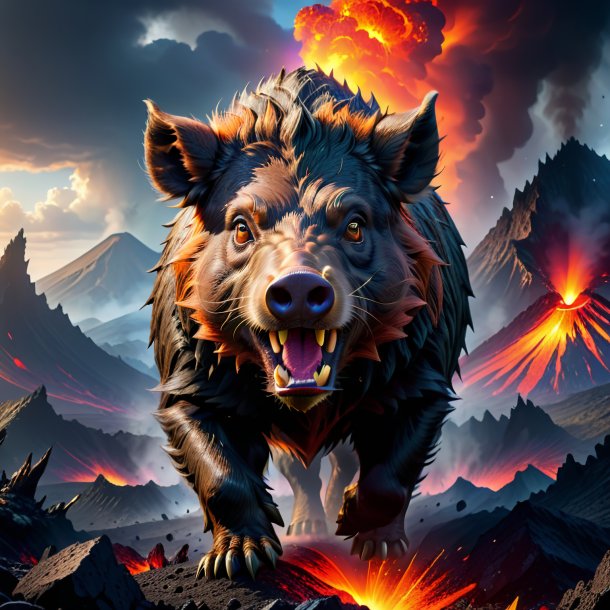 Pic of a threatening of a boar in the volcano