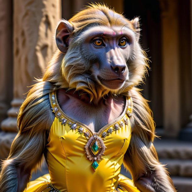 Pic of a baboon in a yellow dress