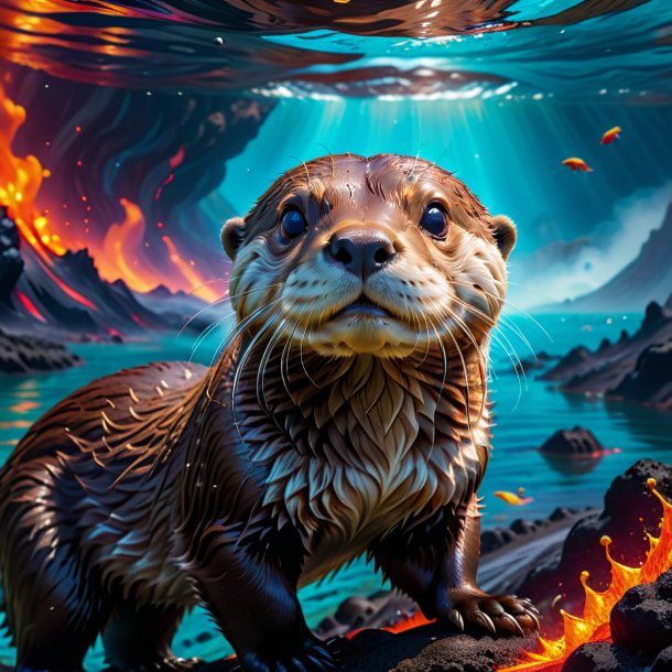 Picture of a swimming of a otter in the volcano