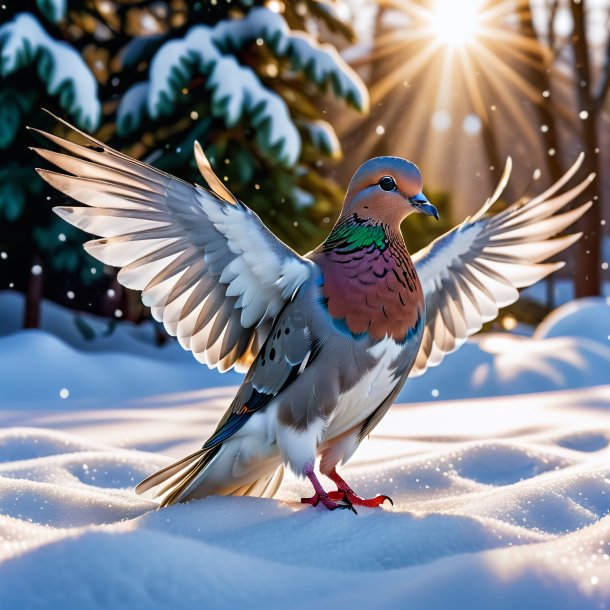 Picture of a swimming of a dove in the snow