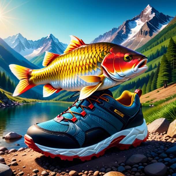 Pic of a carp in a shoes in the mountains