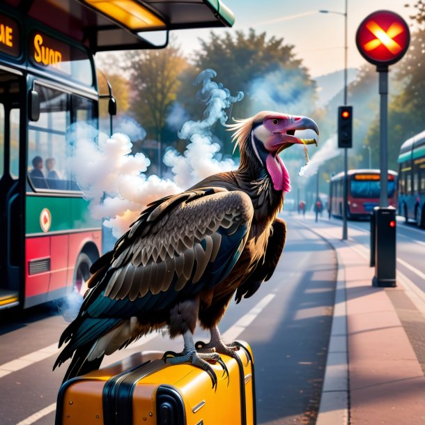 Foto de um fumo de um abutre no ponto de ônibus