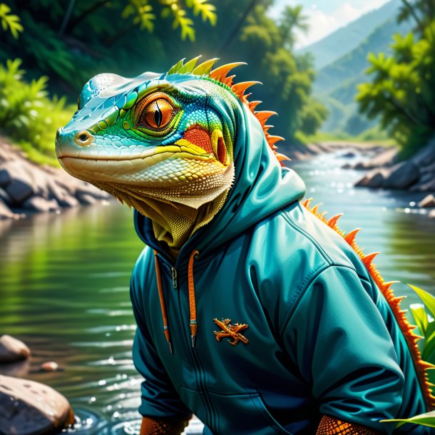 Illustration of a lizard in a hoodie in the river