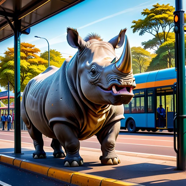 Photo of a smiling of a rhinoceros on the bus stop