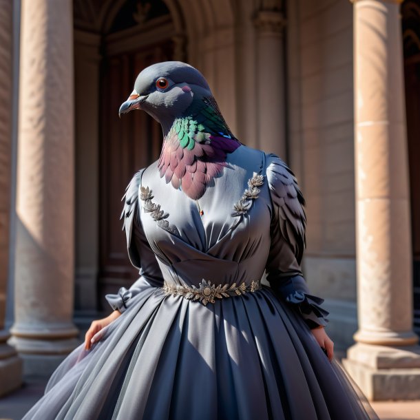 Foto de una paloma en un vestido gris