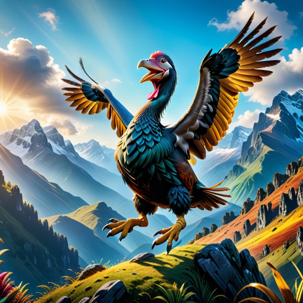 Image of a jumping of a dodo in the mountains