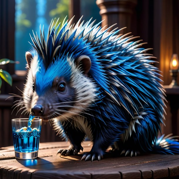 Image of a blue drinking porcupine