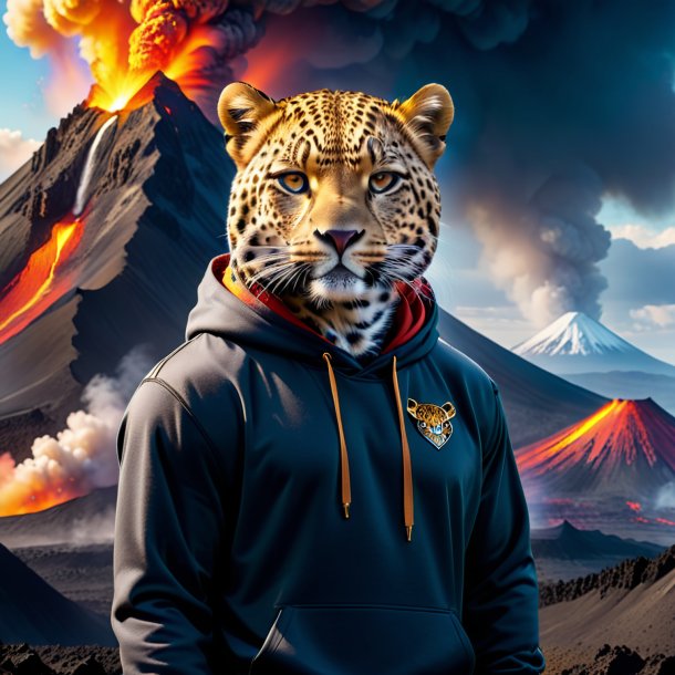 Photo of a leopard in a hoodie in the volcano