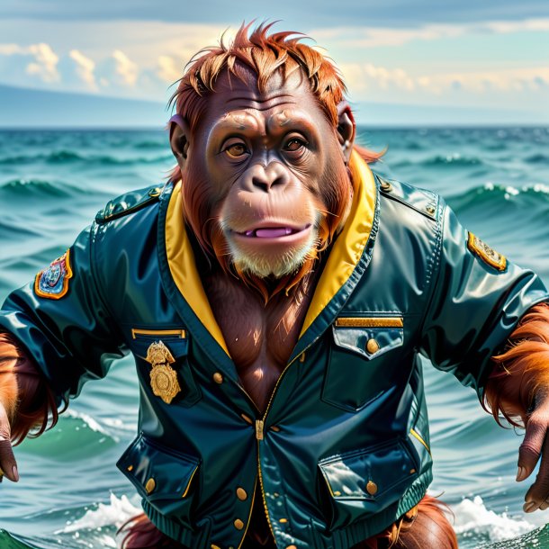 Foto de un orangután en una chaqueta en el mar