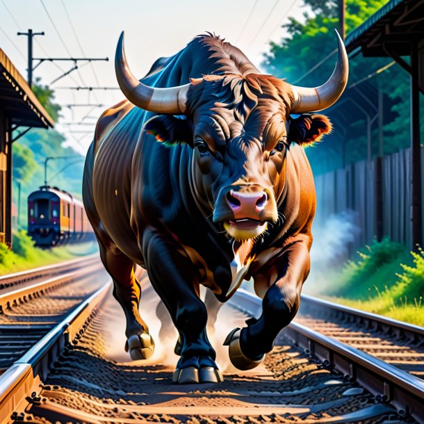 Foto de una jugada de un toro en las vías del ferrocarril