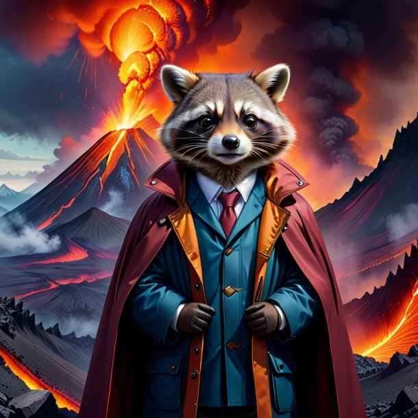 Drawing of a raccoon in a coat in the volcano