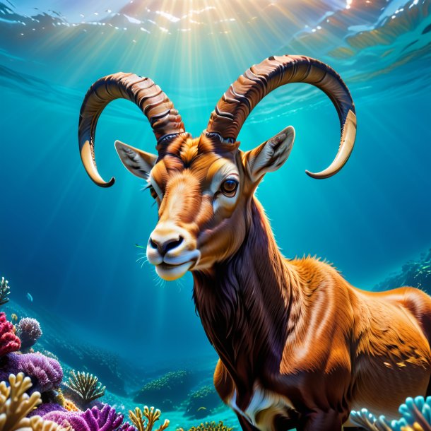 Photo of a ibex in a cap in the sea