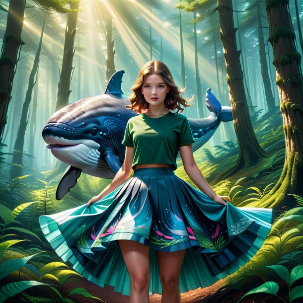 Drawing of a whale in a skirt in the forest