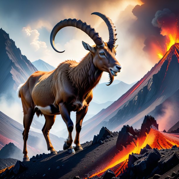 Image of a threatening of a ibex in the volcano