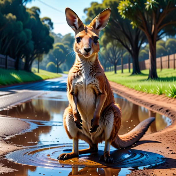 Drawing of a kangaroo in a belt in the puddle