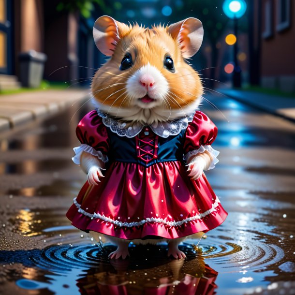 Imagem de um hamster em um vestido na poça