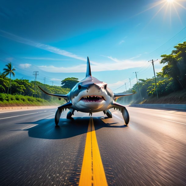 Photo d'un jeu d'un requin à tête de marteau sur la route