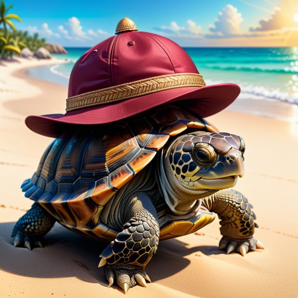 Drawing of a tortoise in a hat on the beach