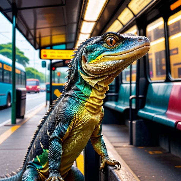 Imagem de um jogo de um lagarto monitor no ponto de ônibus