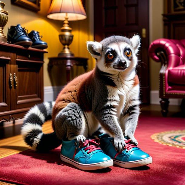 Pic of a lemur in a shoes in the house