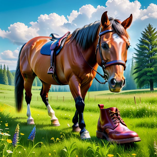 Image of a horse in a shoes in the meadow