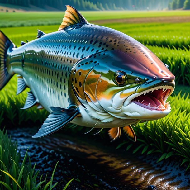 Picture of a angry of a salmon on the field