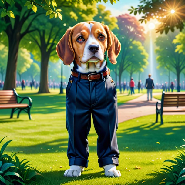 Ilustração de um beagle em uma calça no parque