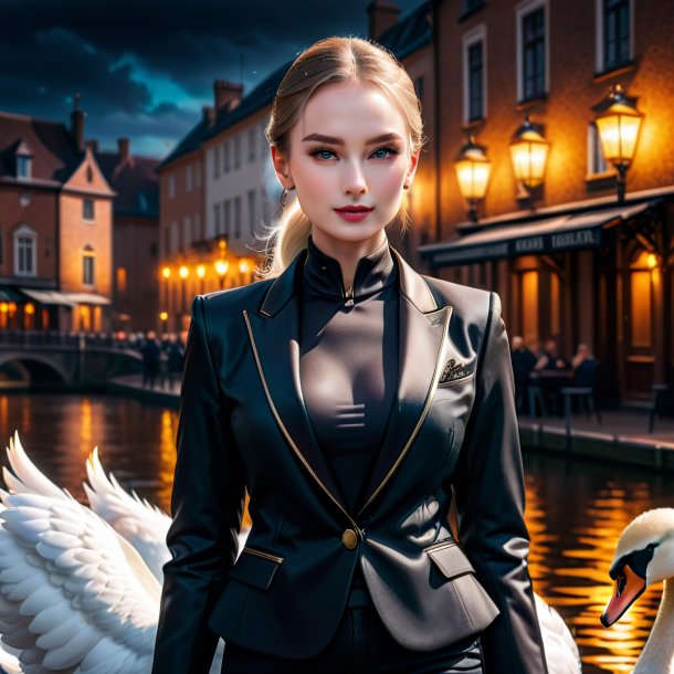 Picture of a swan in a black jacket