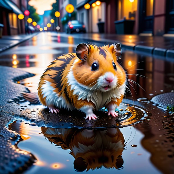 Image of a waiting of a hamster in the puddle