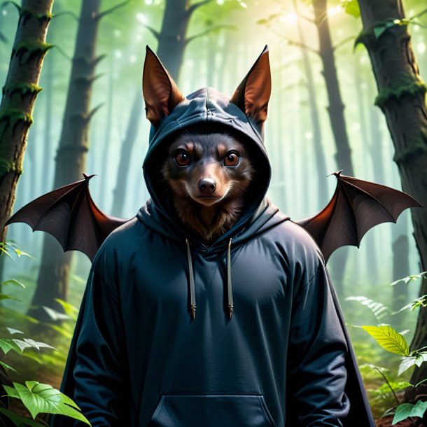 Photo of a bat in a hoodie in the forest