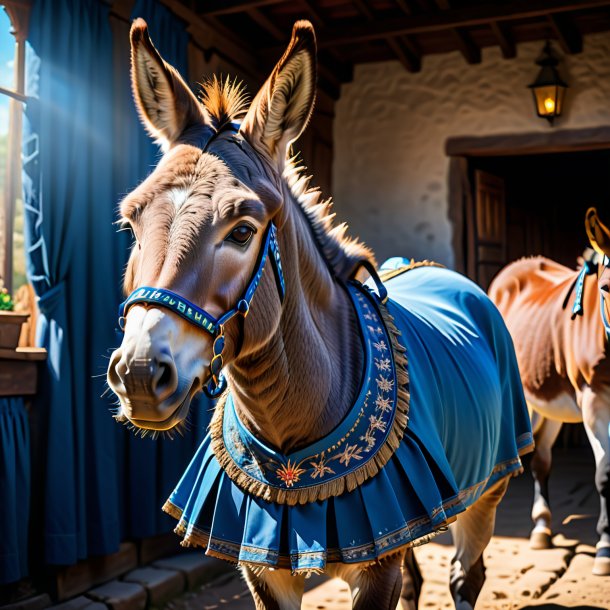 Image of a donkey in a blue skirt