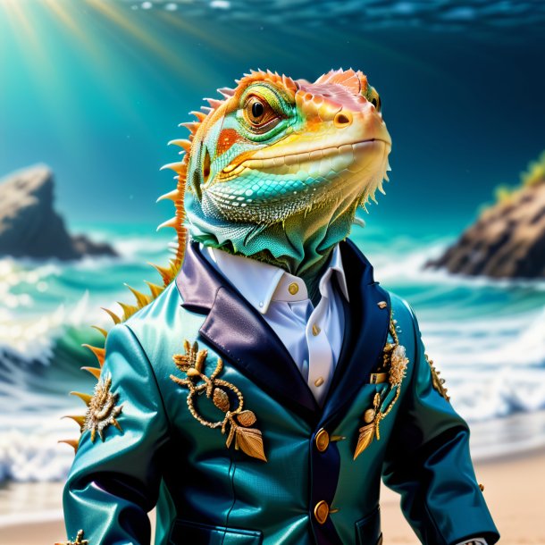 Pic d'un lézard dans une veste dans la mer