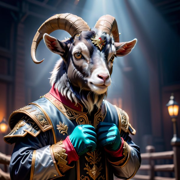 Picture of a goat in a gray gloves