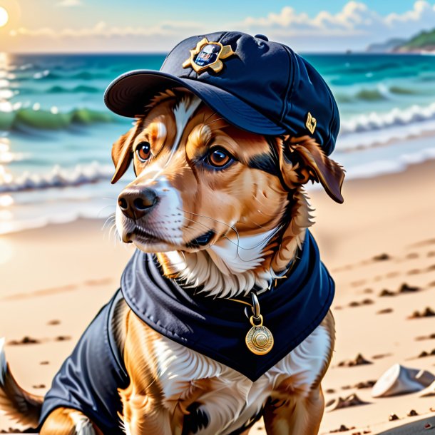 Dessin d'un chien dans une casquette sur la plage